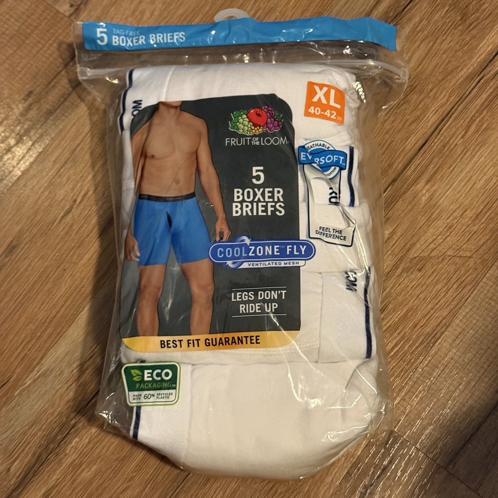 Fruit of the Loom White XL 40-42 Boxer Briefs CoolZone Mesh Fly